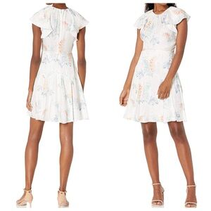 Rebecca Taylor Sz 4 Silk Blend Short Sleeve Hydrangea Floral Dress Snow Combo